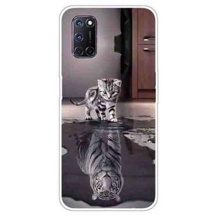 For OPPO A52 / A72 / A92 Colored Drawing Clear TPU Cover Protective Cases(Reflection Cat Tiger)