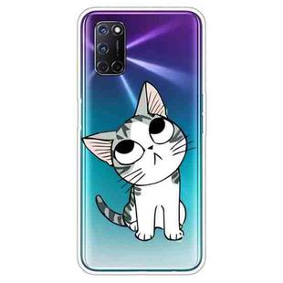 For OPPO A52 / A72 / A92 Colored Drawing Clear TPU Cover Protective Cases(Tilted Head Cat)