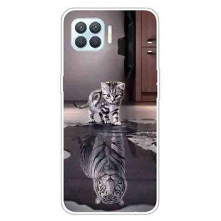 For OPPO F17 / A73 (2020) / Reno4 F Colored Drawing Clear TPU Cover Protective Cases(Reflection Cat Tiger)