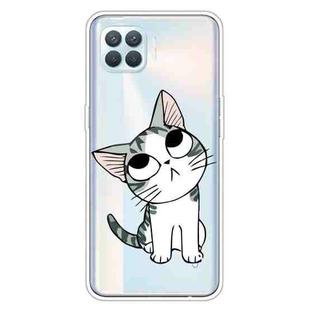 For OPPO F17 / A73 (2020) / Reno4 F Colored Drawing Clear TPU Cover Protective Cases(Tilted Head Cat)