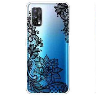 For OPPO Realme 7 Pro Colored Drawing Clear TPU Cover Protective Cases(Black Rose)