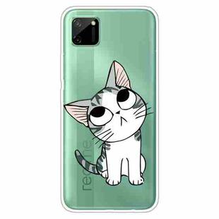 For OPPO Realme C11 Colored Drawing Clear TPU Cover Protective Cases(Tilted Head Cat)