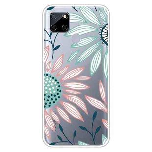 For OPPO Realme C12 Colored Drawing Clear TPU Cover Protective Cases(Pink Green Flower)