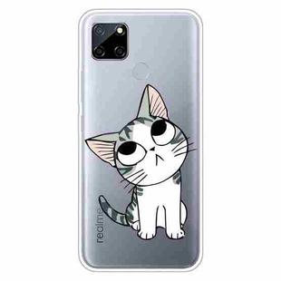 For OPPO Realme C12 Colored Drawing Clear TPU Cover Protective Cases(Tilted Head Cat)