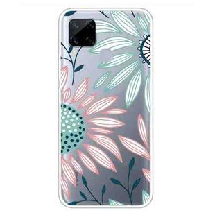 For OPPO Realme C15 Colored Drawing Clear TPU Cover Protective Cases(Pink Green Flower)