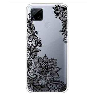 For OPPO Realme C15 Colored Drawing Clear TPU Cover Protective Cases(Black Rose)