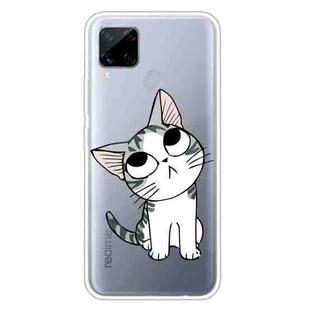 For OPPO Realme C15 Colored Drawing Clear TPU Cover Protective Cases(Tilted Head Cat)