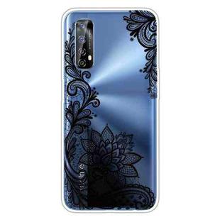 For OPPO Realme 7 Colored Drawing Clear TPU Cover Protective Cases(Black Rose)