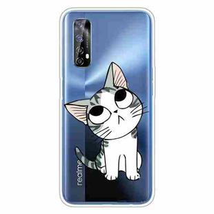 For OPPO Realme 7 Colored Drawing Clear TPU Cover Protective Cases(Tilted Head Cat)
