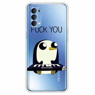 For OPPO Reno4 Colored Drawing Clear TPU Cover Protective Cases(Penguin)