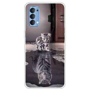 For OPPO Reno4 Colored Drawing Clear TPU Cover Protective Cases(Reflection Cat Tiger)