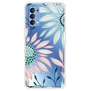 For OPPO Reno4 Colored Drawing Clear TPU Cover Protective Cases(Pink Green Flower)