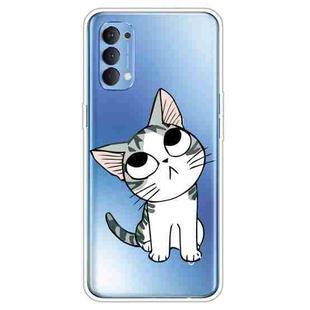 For OPPO Reno4 Colored Drawing Clear TPU Cover Protective Cases(Tilted Head Cat)