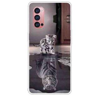 For OPPO Reno4 Pro Colored Drawing Clear TPU Cover Protective Cases(Reflection Cat Tiger)