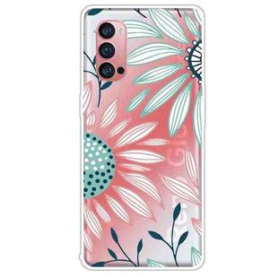 For OPPO Reno4 Pro Colored Drawing Clear TPU Cover Protective Cases(Pink Green Flower)