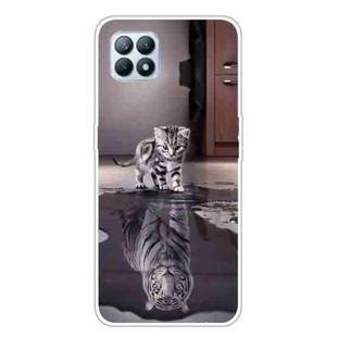 For OPPO Reno4 SE Colored Drawing Clear TPU Cover Protective Cases(Reflection Cat Tiger)