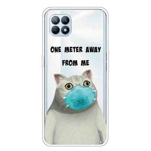 For OPPO Reno4 SE Colored Drawing Clear TPU Cover Protective Cases(Mask Cat)