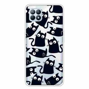 For OPPO Reno4 SE Colored Drawing Clear TPU Cover Protective Cases(Funny Cat)