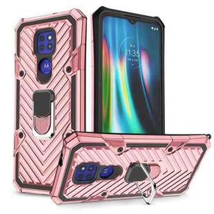 For Motorola Moto G9 Play Cool Armor PC + TPU Shockproof Case with 360 Degree Rotation Ring Holder(Rose Gold)