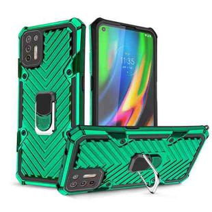 For Motorola Moto G9 Plus Cool Armor PC + TPU Shockproof Case with 360 Degree Rotation Ring Holder(Dark Green)