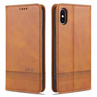 For iPhone X / XS AZNS Magnetic Calf Texture Horizontal Flip Leather Case with Card Slots & Holder & Wallet(Light Brown)