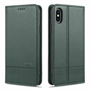 For iPhone X / XS AZNS Magnetic Calf Texture Horizontal Flip Leather Case with Card Slots & Holder & Wallet(Dark Green)