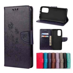 For Xiaomi Mi 10T 5G Butterflies Love Flowers Embossing Horizontal Flip Leather Case with Holder & Card Slots & Wallet(Dark Purple)