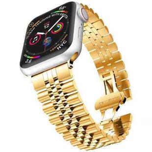 Metal Five Baht Replacement Steel Watch Band For Apple Watch Series 8&7 41mm / SE 2&6&SE&5&4 40mm / 3&2&1 38mm(Gold)