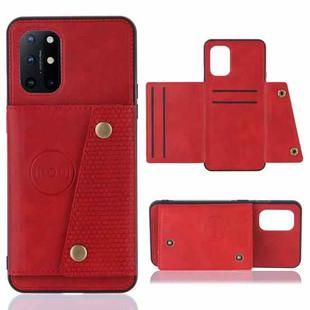 For OnePlus 8T Double Buckle PU + TPU Shockproof Magnetic Protective Case with Card Slots & Holder(Red)