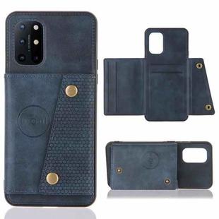 For OnePlus 8T Double Buckle PU + TPU Shockproof Magnetic Protective Case with Card Slots & Holder(Blue)