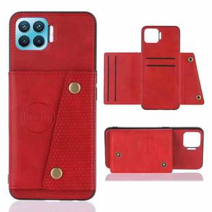 For OPPO F17 Pro Double Buckle PU + TPU Shockproof Magnetic Protective Case with Card Slots & Holder(Red)