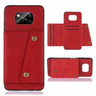 For Xiaomi Poco X3 Double Buckle PU + TPU Shockproof Magnetic Protective Case with Card Slots & Holder(Red)