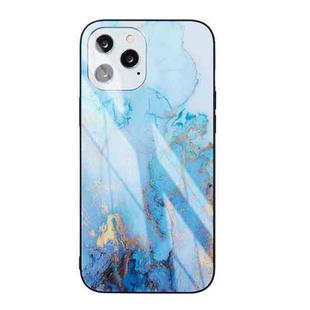Marble Pattern Glass Protective Case For iPhone 12 mini(Light Blue)