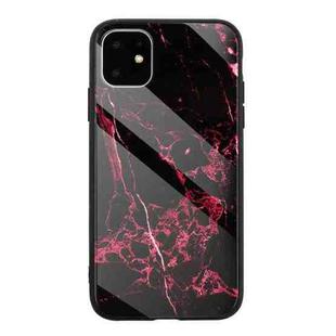 Marble Pattern Glass Protective Case For iPhone 12 / 12 Pro(Black Red)