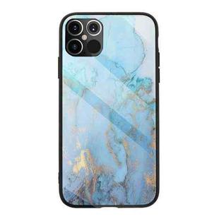 Marble Pattern Glass Protective Case For iPhone 12 Pro Max(Light Blue)