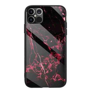 Marble Pattern Glass Protective Case For iPhone 12 Pro Max(Black Red)