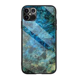 Marble Pattern Glass Protective Case For iPhone 12 Pro Max(Dark Blue)