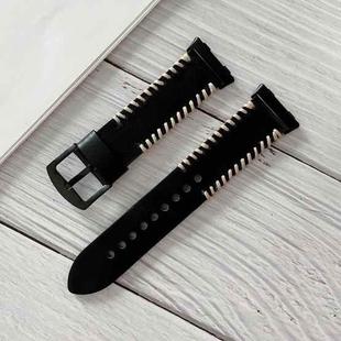 For OPPO Watch 46mm Fish Bone Hand Suture Leather Watch Band(Black)