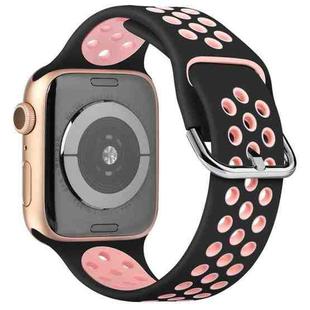 Two-tone Silicone Watch Band For Apple Watch Series 7 45mm / 6 & SE & 5 & 4 44mm / 3 & 2 & 1 42mm(Black Pink)