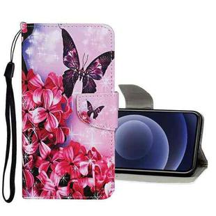 For iPhone 12 mini Colored Drawing Pattern Horizontal Flip Leather Case with Holder & Card Slots & Wallet (Red Flower Butterfly)