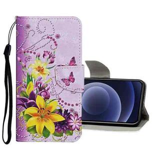 For iPhone 12 mini Colored Drawing Pattern Horizontal Flip Leather Case with Holder & Card Slots & Wallet (Yellow Flower Butterfly)