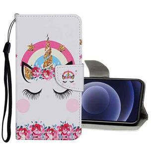 For iPhone 12 mini Colored Drawing Pattern Horizontal Flip Leather Case with Holder & Card Slots & Wallet (Crown Unicorn)