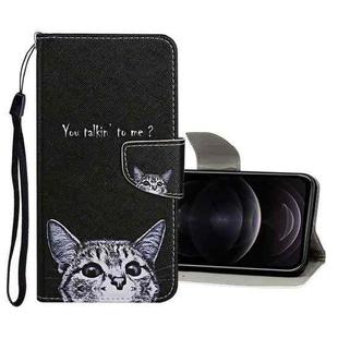 Colored Drawing Pattern Horizontal Flip Leather Case with Holder & Card Slots & Wallet For iPhone 12 / 12 Pro(Little Cat)