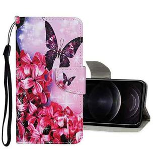 For iPhone 12 / 12 Pro Colored Drawing Pattern Horizontal Flip Leather Case with Holder & Card Slots & Wallet(Red Flower Butterfly)
