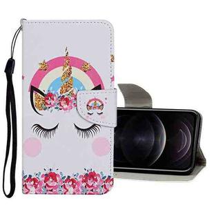 For iPhone 12 / 12 Pro Colored Drawing Pattern Horizontal Flip Leather Case with Holder & Card Slots & Wallet(Crown Unicorn)