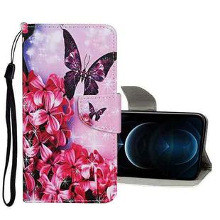 For iPhone 12 Pro Max Colored Drawing Pattern Horizontal Flip Leather Case with Holder & Card Slots & Wallet(Red Flower Butterfly)