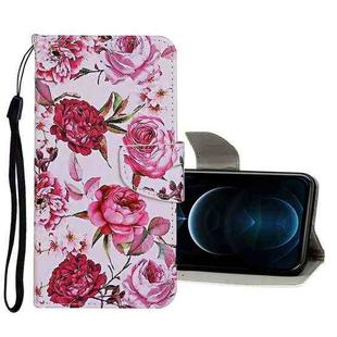 For iPhone 12 Pro Max Colored Drawing Pattern Horizontal Flip Leather Case with Holder & Card Slots & Wallet(Peony)