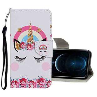 For iPhone 12 Pro Max Colored Drawing Pattern Horizontal Flip Leather Case with Holder & Card Slots & Wallet(Crown Unicorn)