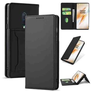 For OnePlus 8 Strong Magnetism Liquid Feel Horizontal Flip Leather Case with Holder & Card Slots & Wallet(Black)