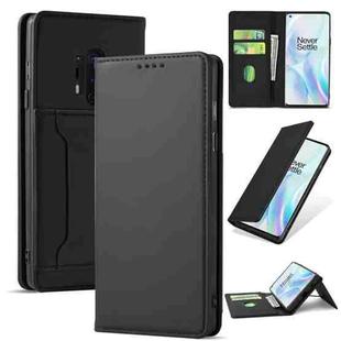 For OnePlus 8 Pro Strong Magnetism Liquid Feel Horizontal Flip Leather Case with Holder & Card Slots & Wallet(Black)